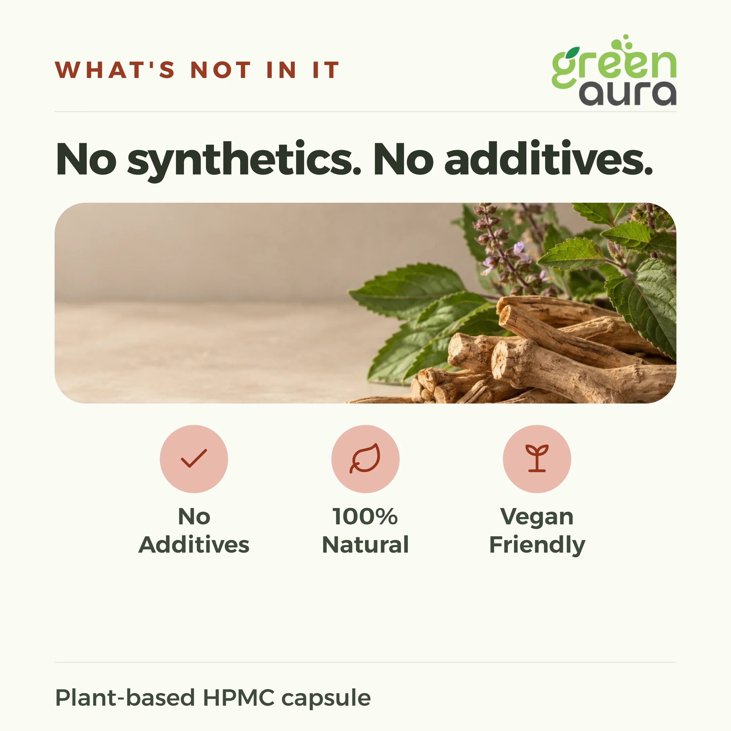 No synthetics, no additives: herbs and capsules, plant-based HPMC capsule