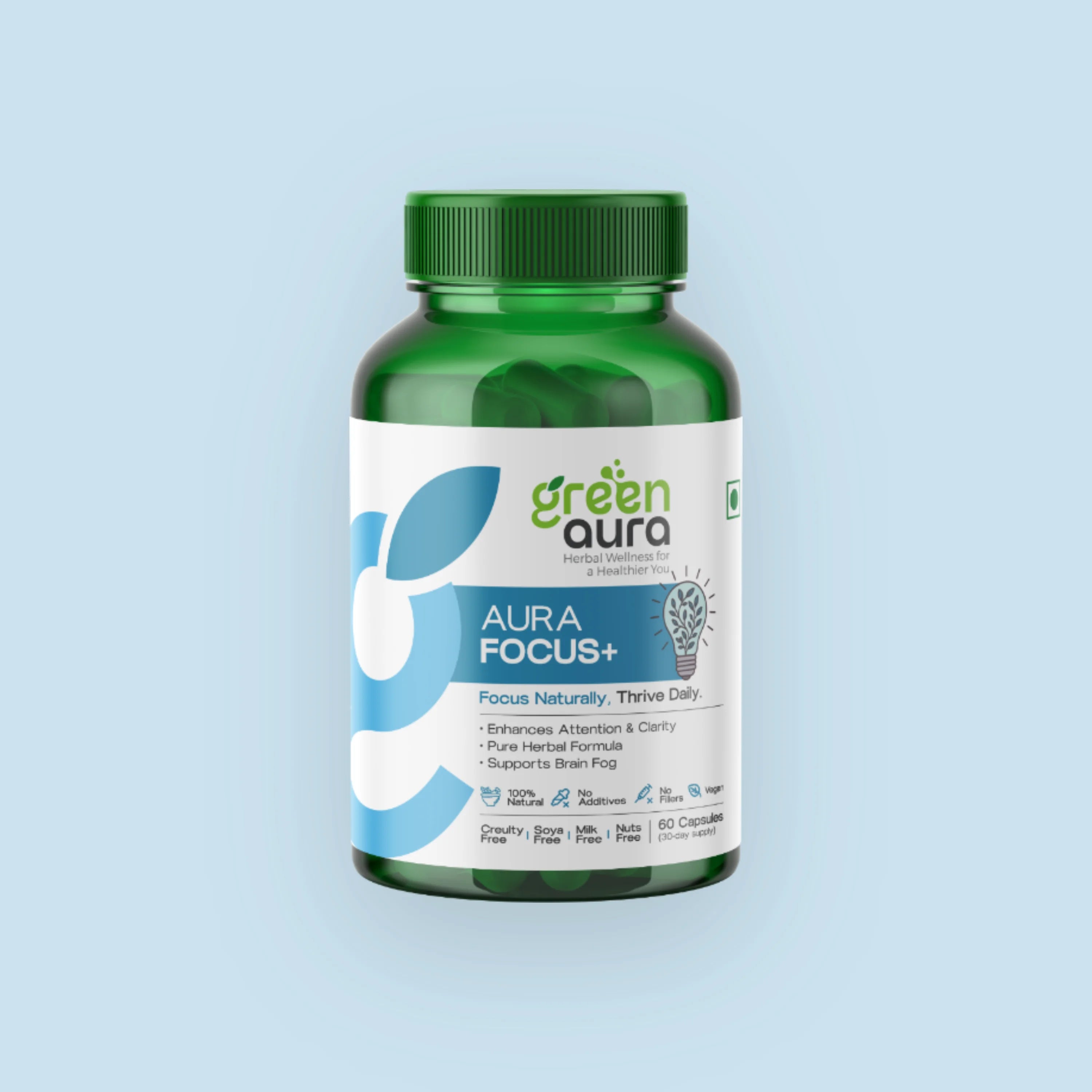 Aura Focus+ bottle, 60 capsules, front