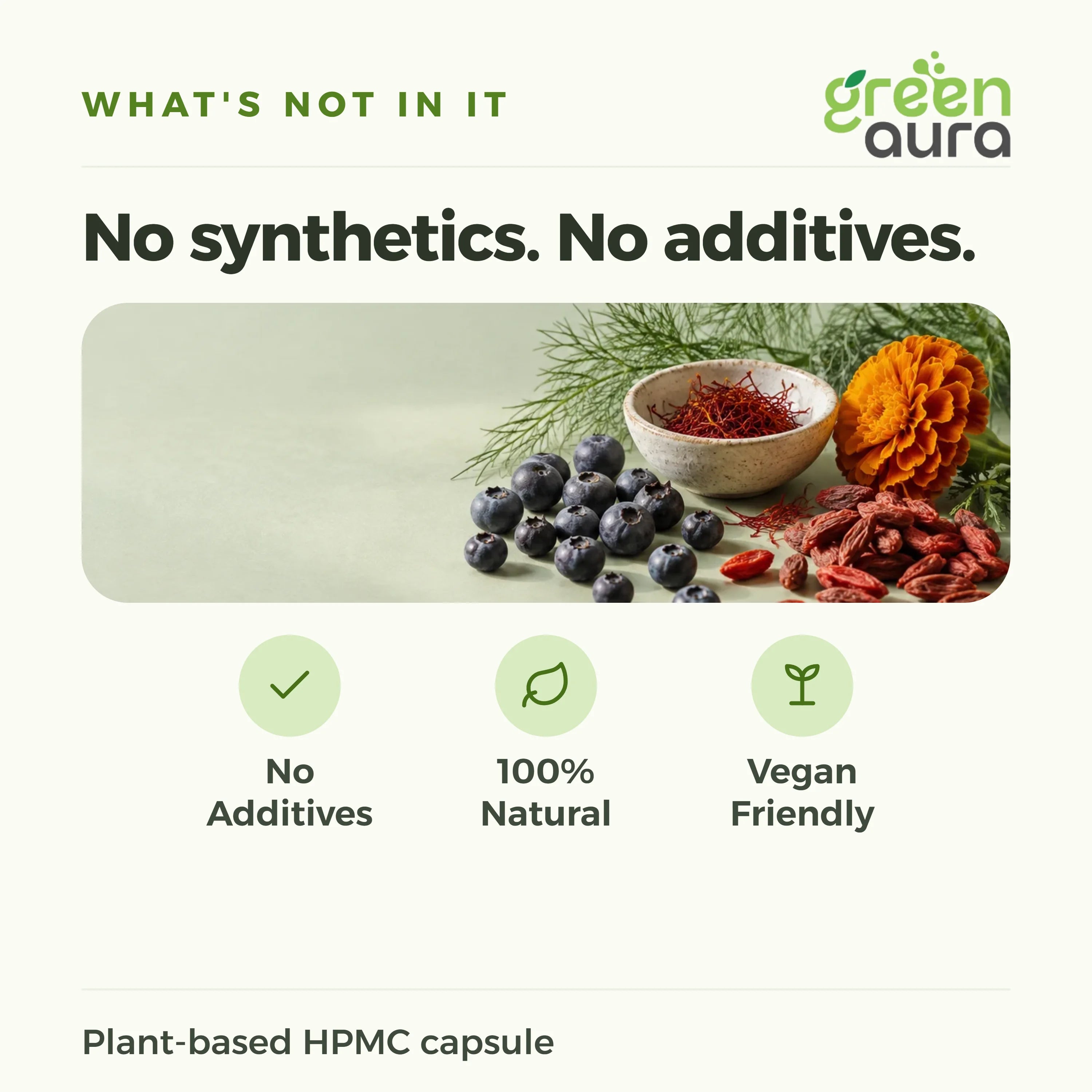 No synthetics, no additives: herbs and capsules, plant-based HPMC capsule