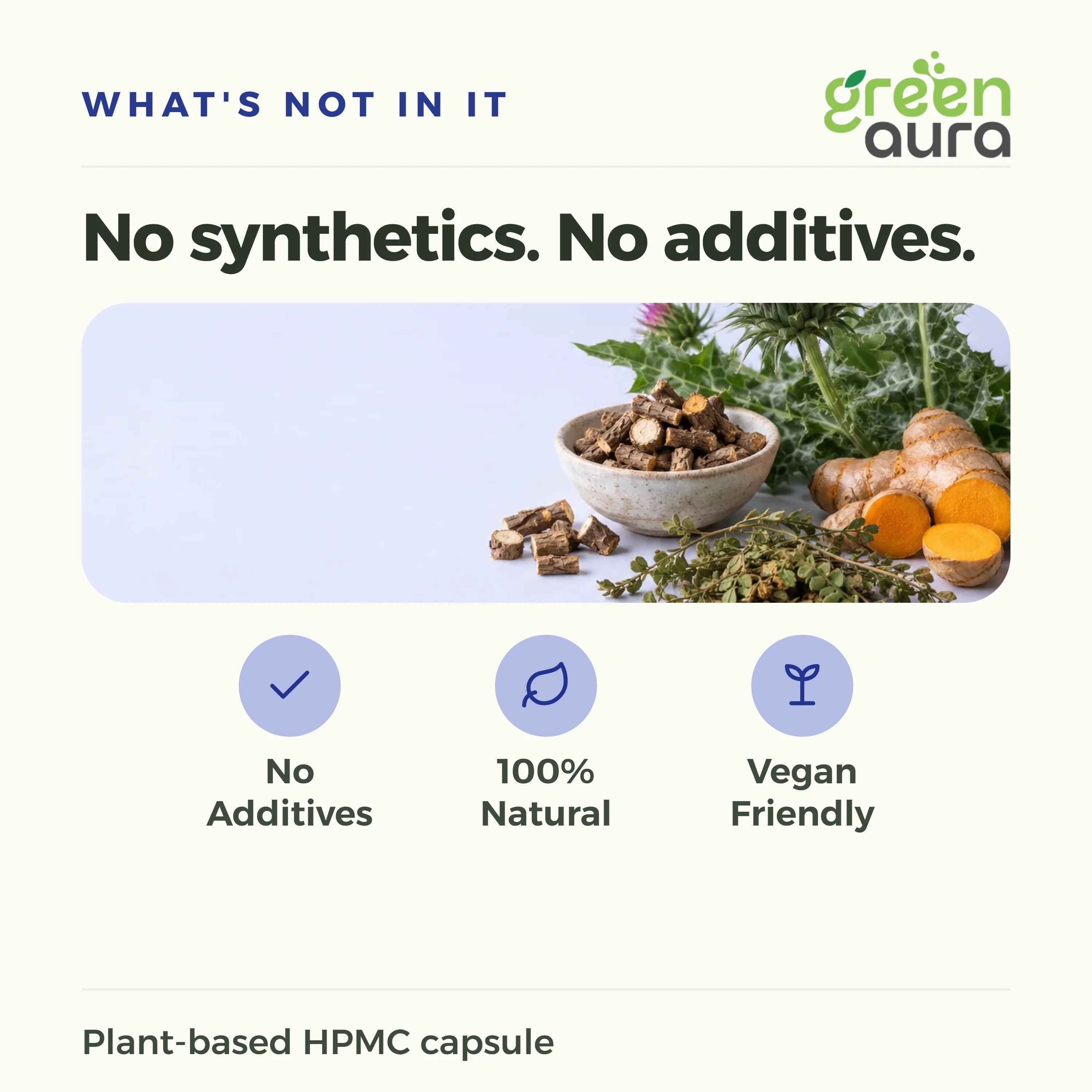 No synthetics, no additives: herbs and capsules, plant-based HPMC capsule